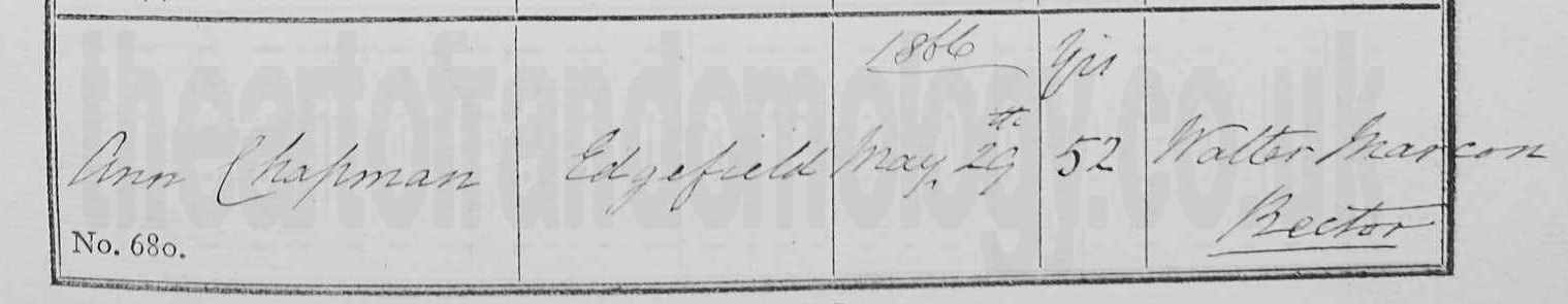 Anne Chapman burial 1866
