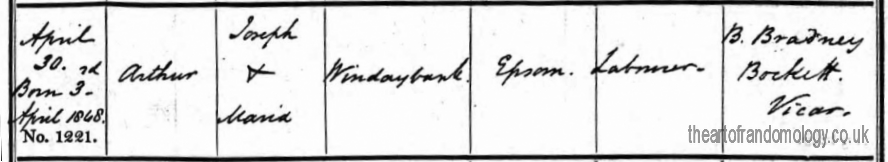  Arthur Windaybank baptism, 1848