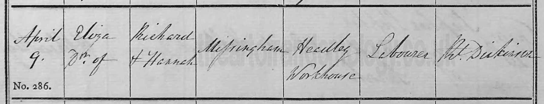 Eliza Messingham baptism 1820