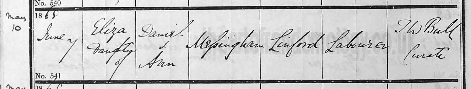 Eliza Messingham baptism 1868