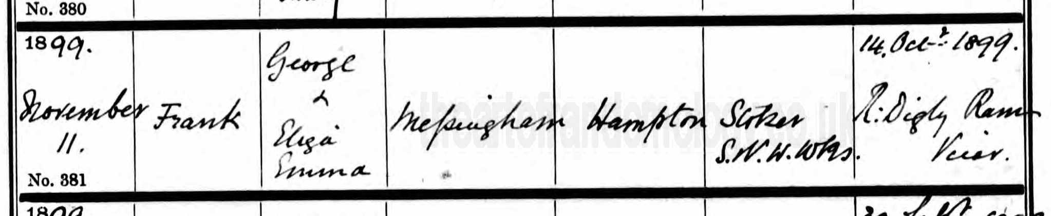 Frank Messingham baptism 1899