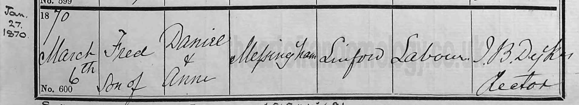 Fred Messingham baptism 1870