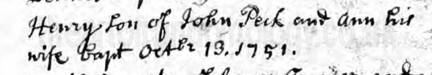Henry Peck baptism 1751