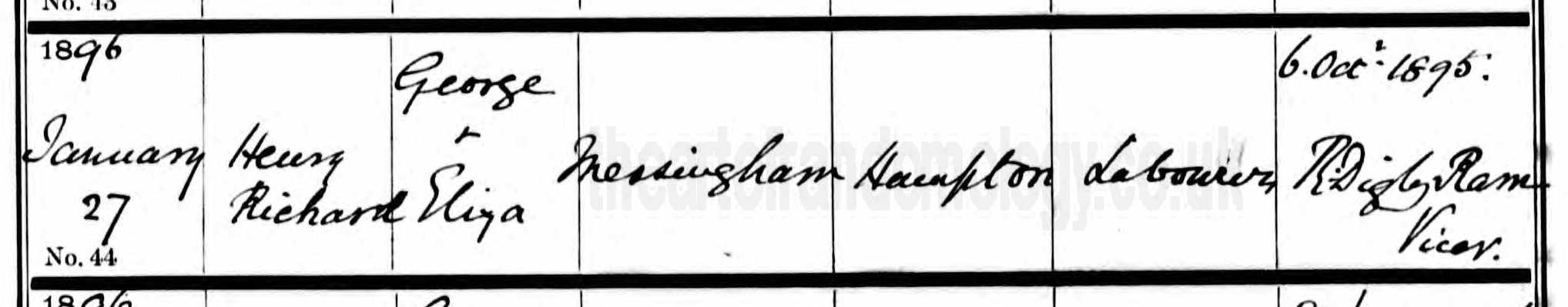 Henry Richard Messingham baptism 1896