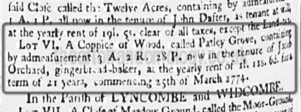 Patley Grove, in the parish of Twerton, The Bath Chronicle, 10 May 1787