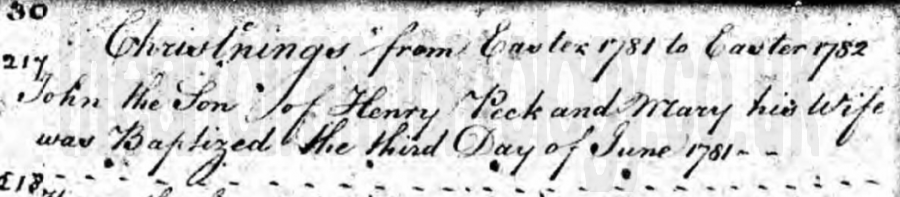 Joh Peck baptism 1781