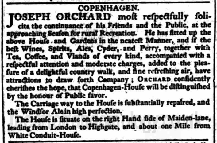 Joseph Orchard, Copenhagen House, 1801 -- Star (London) - Sat 09 May 1801