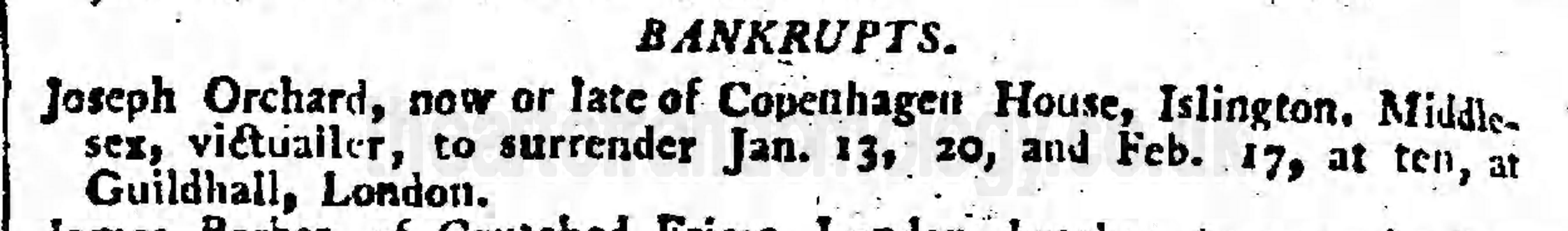 Joseph Orchard, bankruptcy, January 1798 -- The Observer - Sun 07 Jan 1798