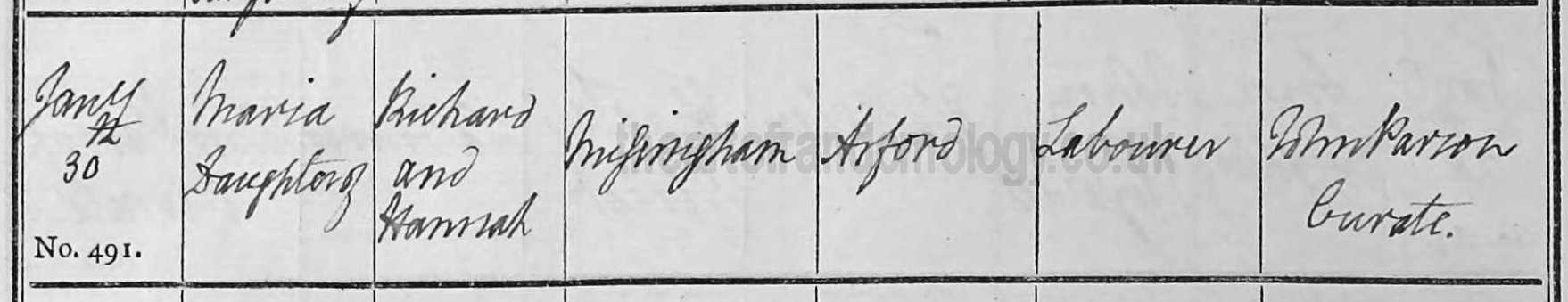 Maria Messingham baptism 1825
