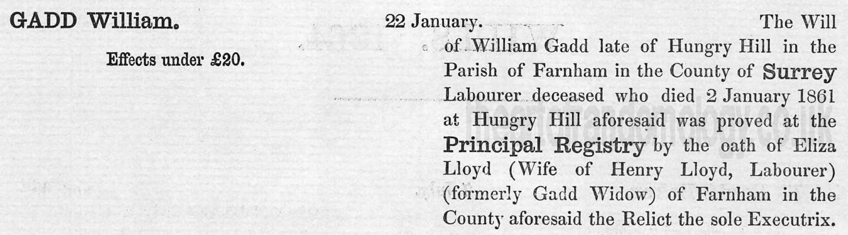 National Probate Calendar: William Gadd 1864