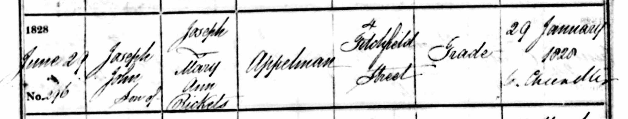 Joseph John APPELMAN baptised 1828