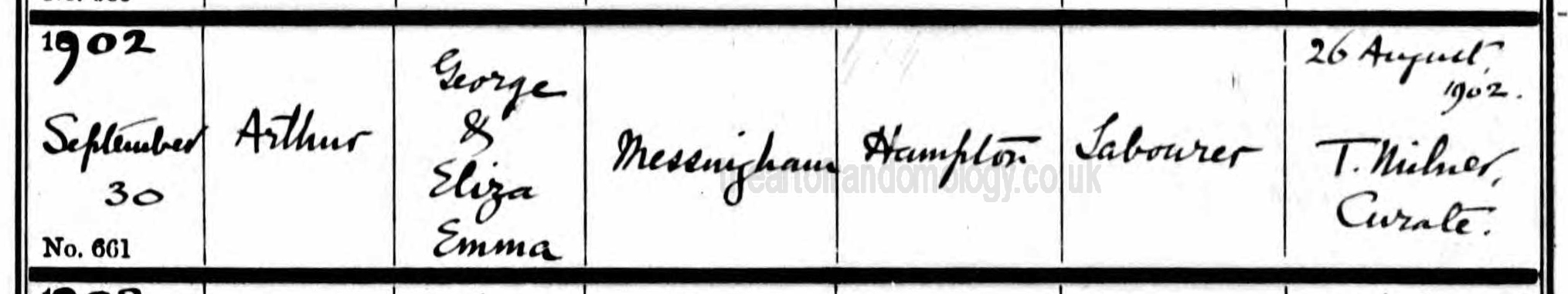 Arthur Messingham baptism 1902