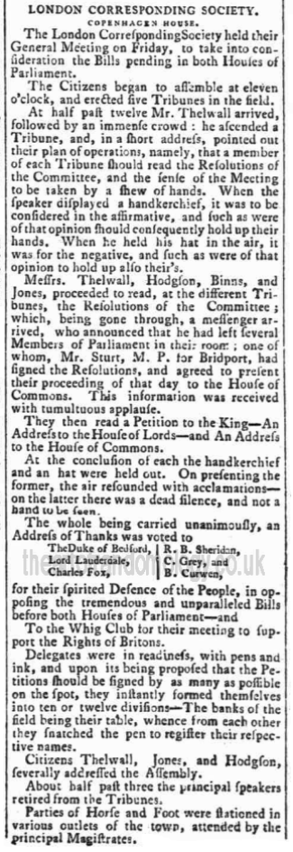 Copenhagen House Meeting -- Derby Mercury - Thur 19 Nov 1795