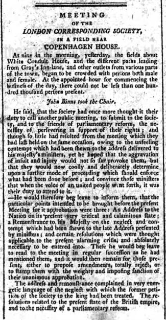 Copenhagen House Meeting -- The Northern Star - Thur 19 Oct 1795