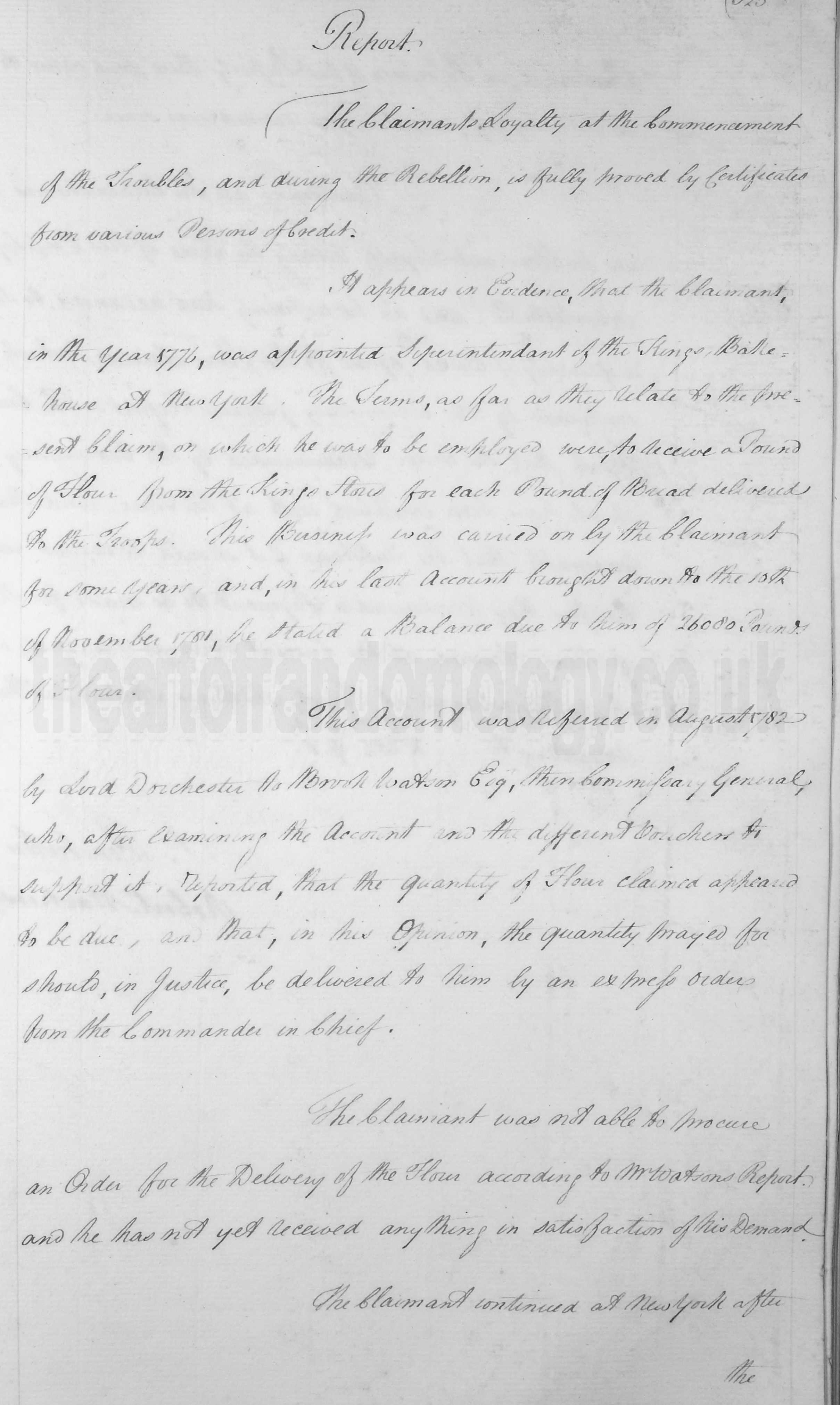 American Loyalist Claim: Report, page 1