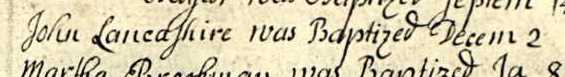 John Lancashire baptism, 1722 