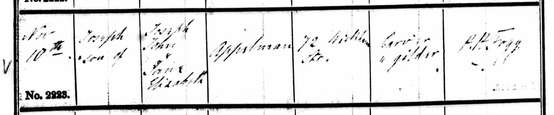 Joseph APPELMAN baptised 1861